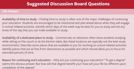 Suggested Discussion Board Questions