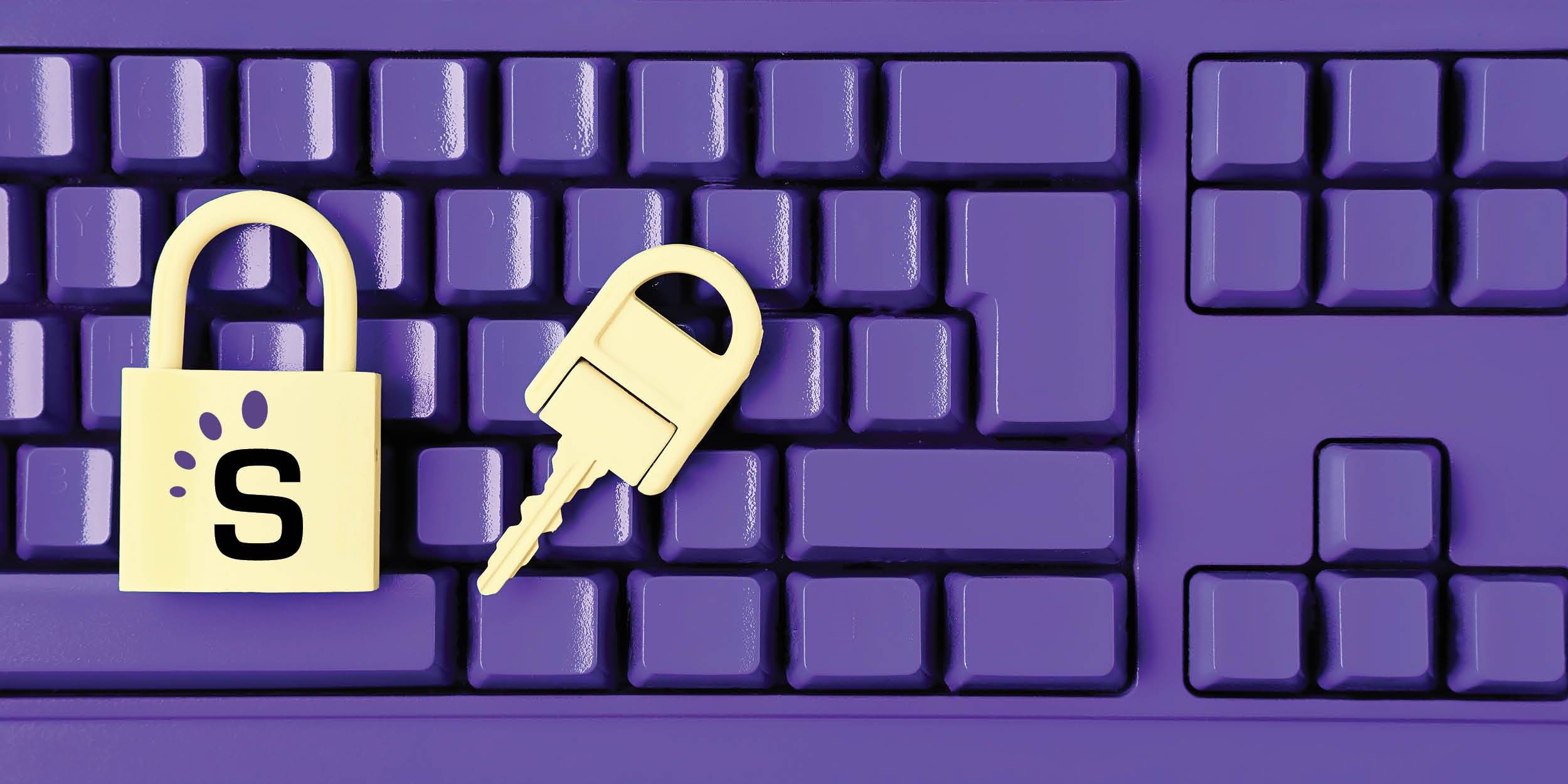 Purple keyboard with yellow lock and key