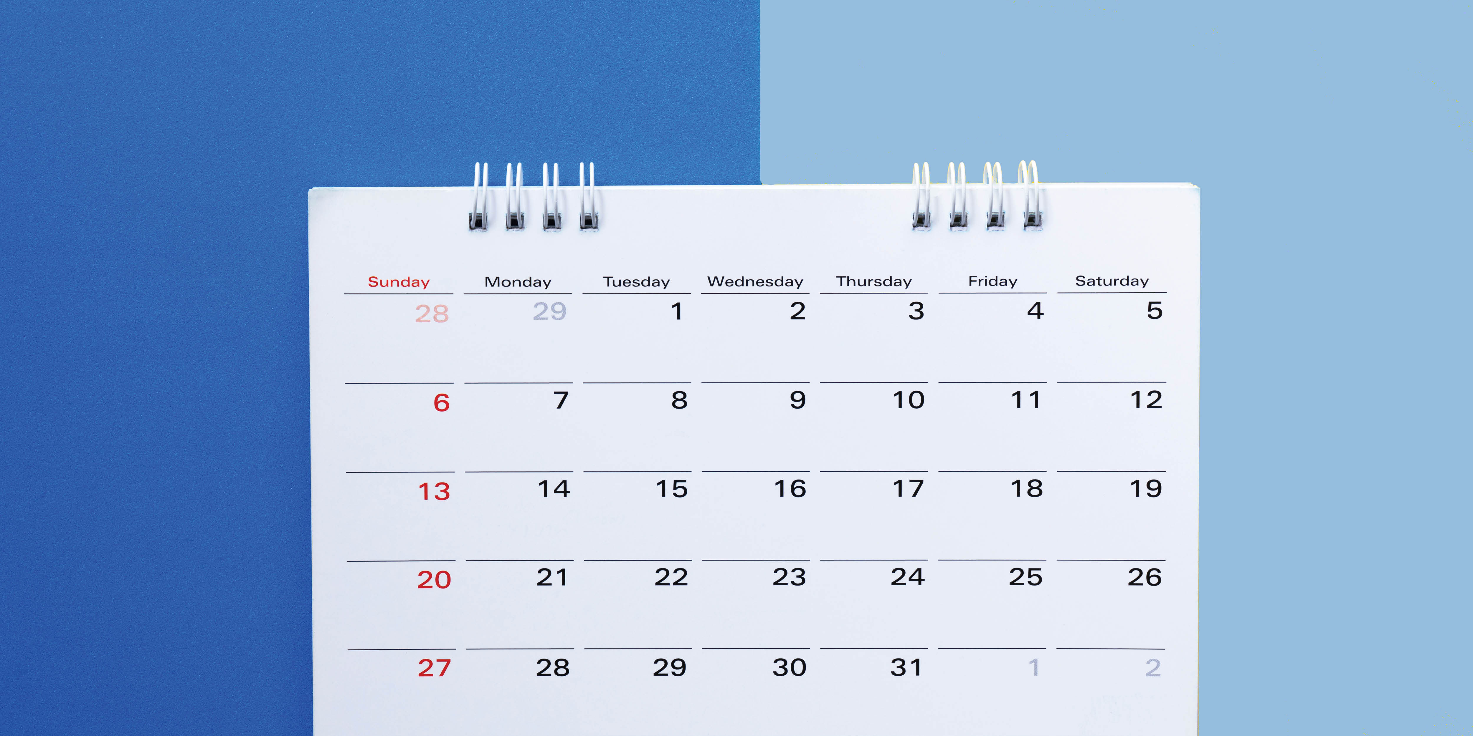 Calendar with a blue background